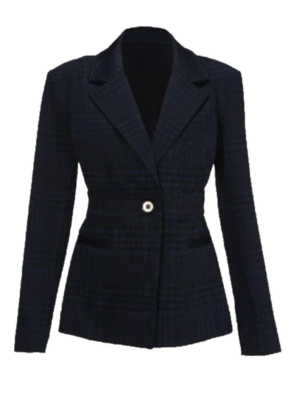 CAbi Blue Plaid Single-Button Checkout Blazer